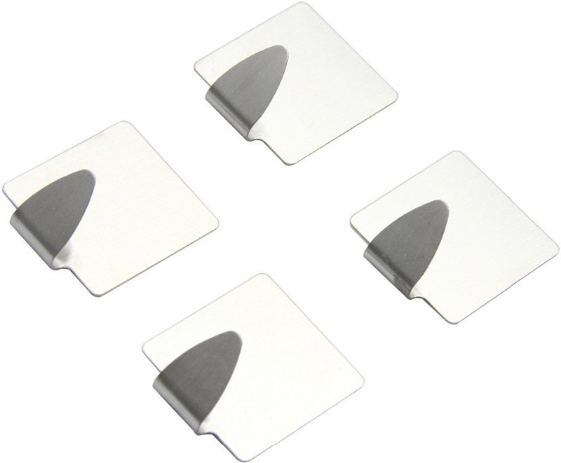 sukot 4 PCs Square Shaped Hook Adhesive wall Hook Bathroom Hook Kitchen Hook 4 - Pronged Key Holder(Silver)