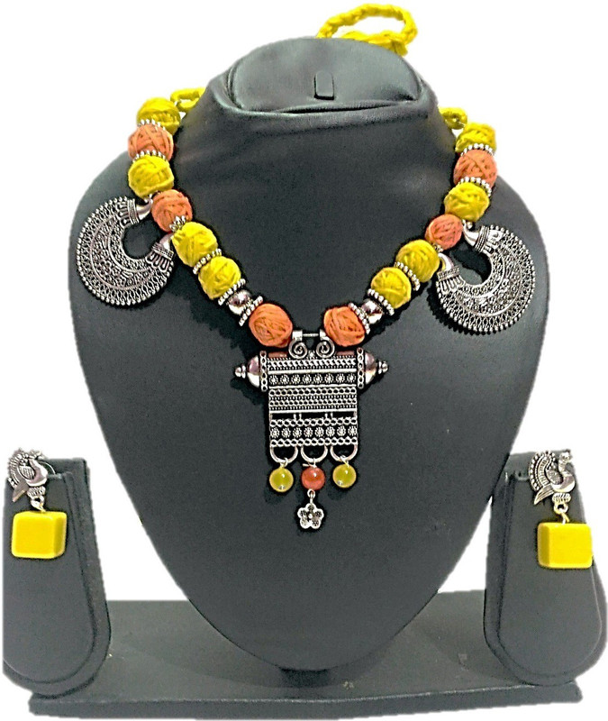 ladies first Oxidised Silver Jewel Set(Yellow)