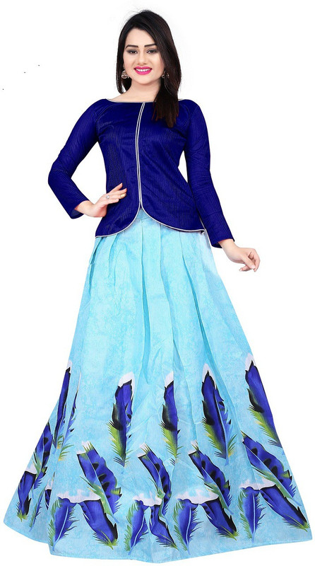 crezz n world Block Print Semi Stitched Lehenga & Crop Top(Multicolor)