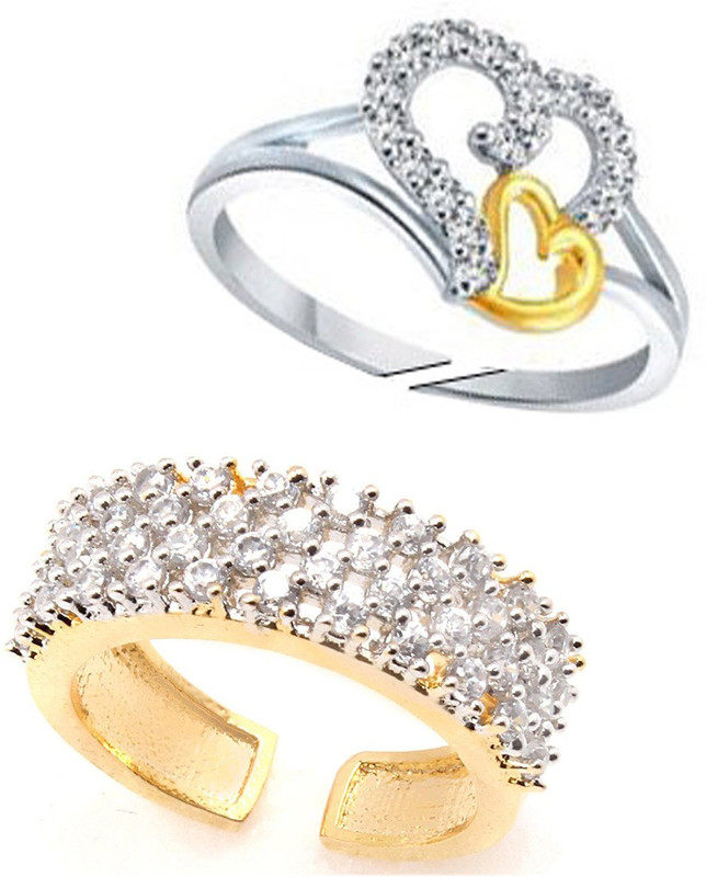 jewellery for women Jewellery For Women Gold & Silver Plated Platium Fancy Party Wear 2heart & 3Line Diamond Combo Rings For Girls & Women's (Free Size) Alloy Cubic Zirconia, Diamond Platinum, Rhodium Plated Ring