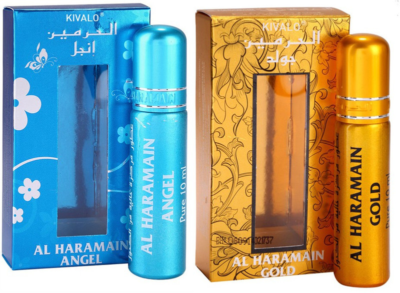 Kivalo Ⓡ Haramain Pure Original Angel & Gold Fragrance Roll On Attar Combo Pack of 2 x 10 ml For Women Floral Attar(Amber)