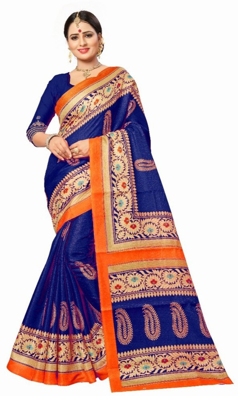 kirz web store Printed Bhagalpuri Cotton Blend Saree(Blue)