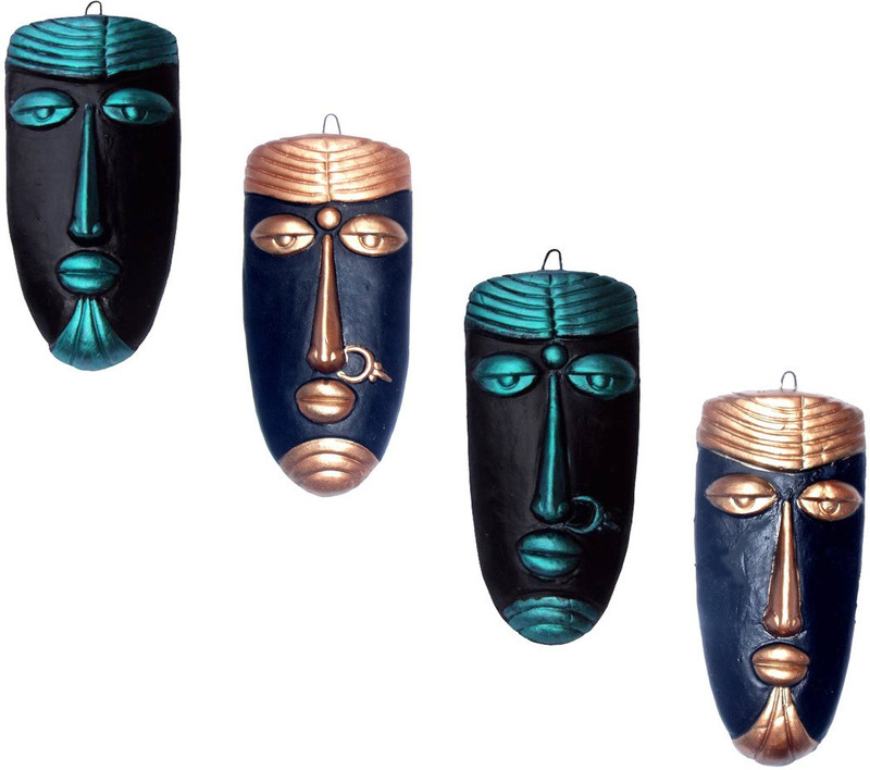 rasoh village hand artz terracptta egyptian vodavudi combo wall hanging decorative masks Decorative Showpiece  -  20 cm(Terracotta, Multicolor)