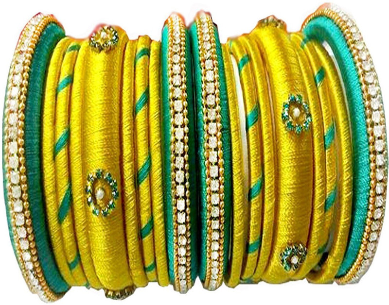 blue jays hub Silk Dori, Fabric Beads Bracelet Set(Pack of 18)