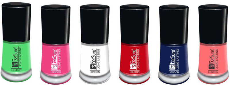 forsure matte long lasting professional nail polish set or 6 light pink, fire red, white, navy blue, hot peach, neon green(Pack of 6)