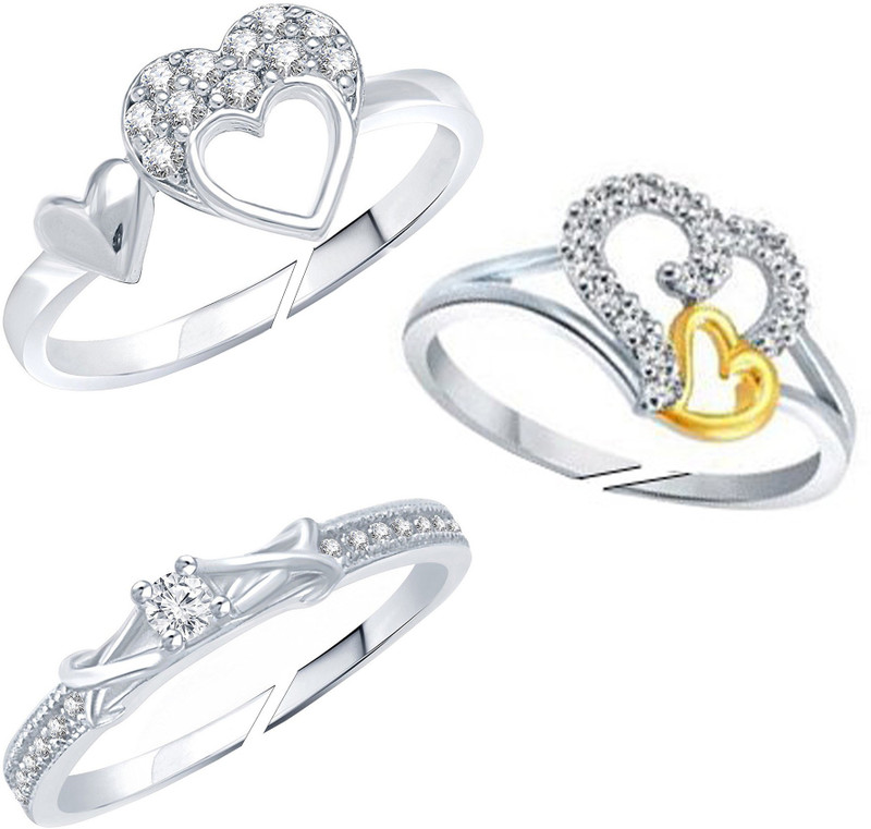 jewellery for women Jewellery For Women Combo of Silver Plated Thin & 2Heart Adjustable Finger Ring For Girls & Women's (Free Size) Alloy Diamond Platinum Plated Ring
