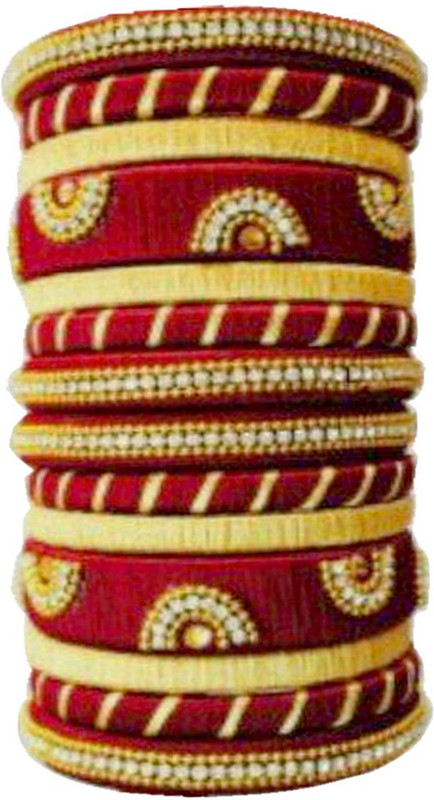 blue jays hub Fabric, Silk Dori Beads, Moonstone Bangle Set(Pack of 14)