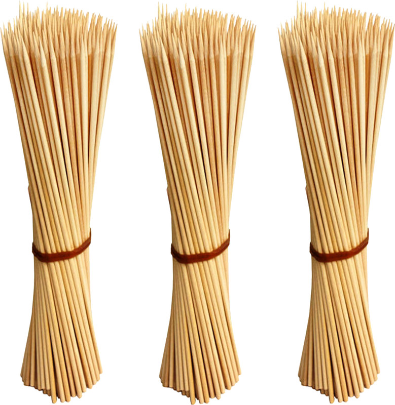 EleWa Bamboo Skewers/Fork /Kebab stick/Tikka Srick/Roast stick/Wooden Fruits/Barbecue/Kebab Stick/Party Buffet Food Disposable Bamboo Wooden Roast Fork Set (Pack of 100) Disposable Bamboo Serving Fork