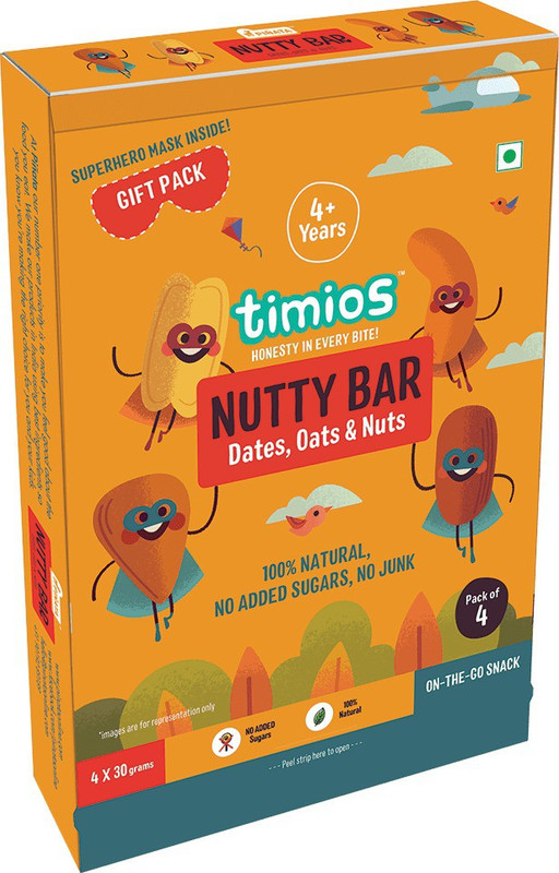 timios Nutty Bar 4+ Years Pack of 4 Natural & Healthy Energy Protein Bars(120 g, nuts)