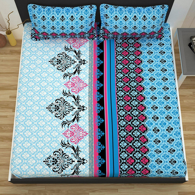 zamzug 144 TC Cotton Double Abstract Bedsheet(Pack of 1, Blue)