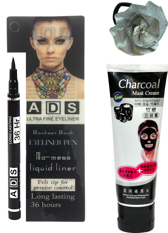 ADS Black Eyeliner Pen No-mess Liquid liner (12 ML), Bamboo Charcoal Whitening Anti-Blackhead Mask Cream 80 gm and Band(3 Items in the set)