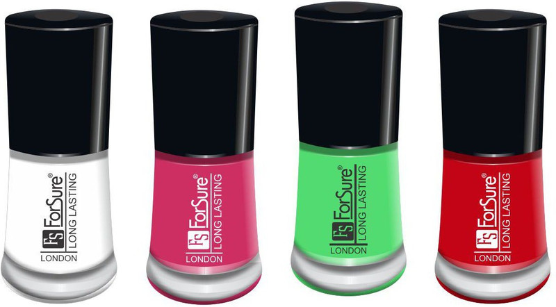 forsure hd color matte long lasting nail polish (set or 4)unique shade mania pink, fire red, white, neon green(Pack of 4)