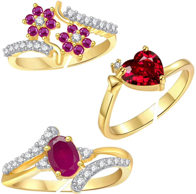 jewellery for women Jewellery For Women Combo Of Red Stone Heart & Pink Rubby Designer Adjustable Finger Ring For Girls & Women's (Free Size) Alloy Cubic Zirconia, Diamond Platinum Plated Ring