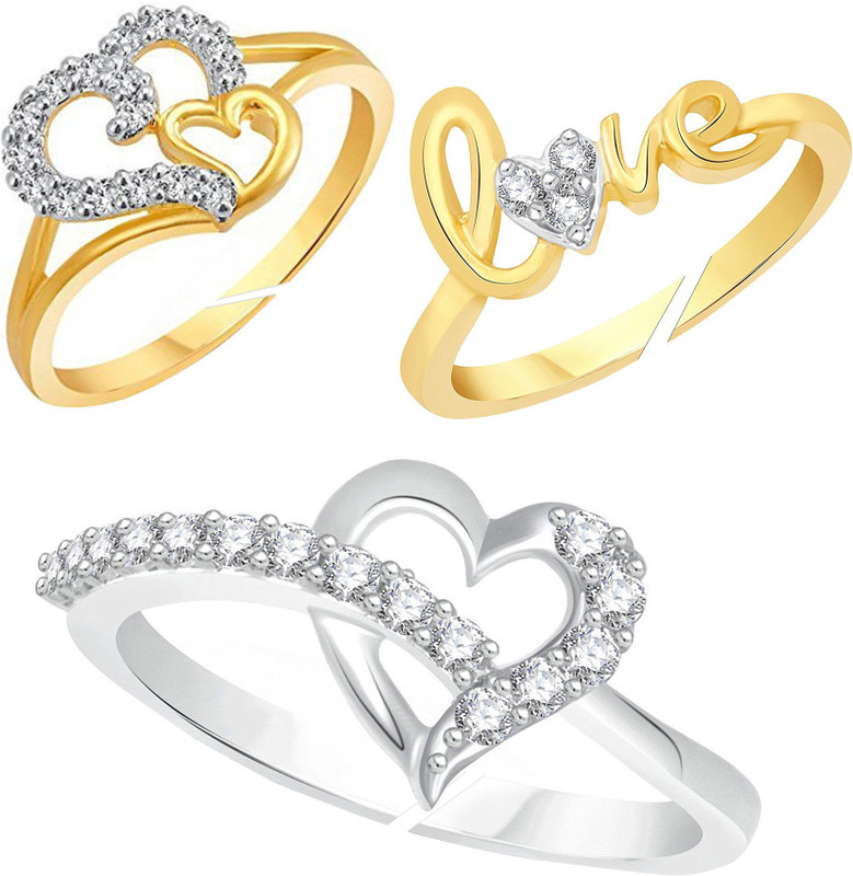 jewellery for women Jewellery For Women 3 Combo Set OF Rings In American Diamond Heart & Love Adjustable Finger Ring For Girls & Women's (Free Size) Alloy Cubic Zirconia Platinum Plated Ring