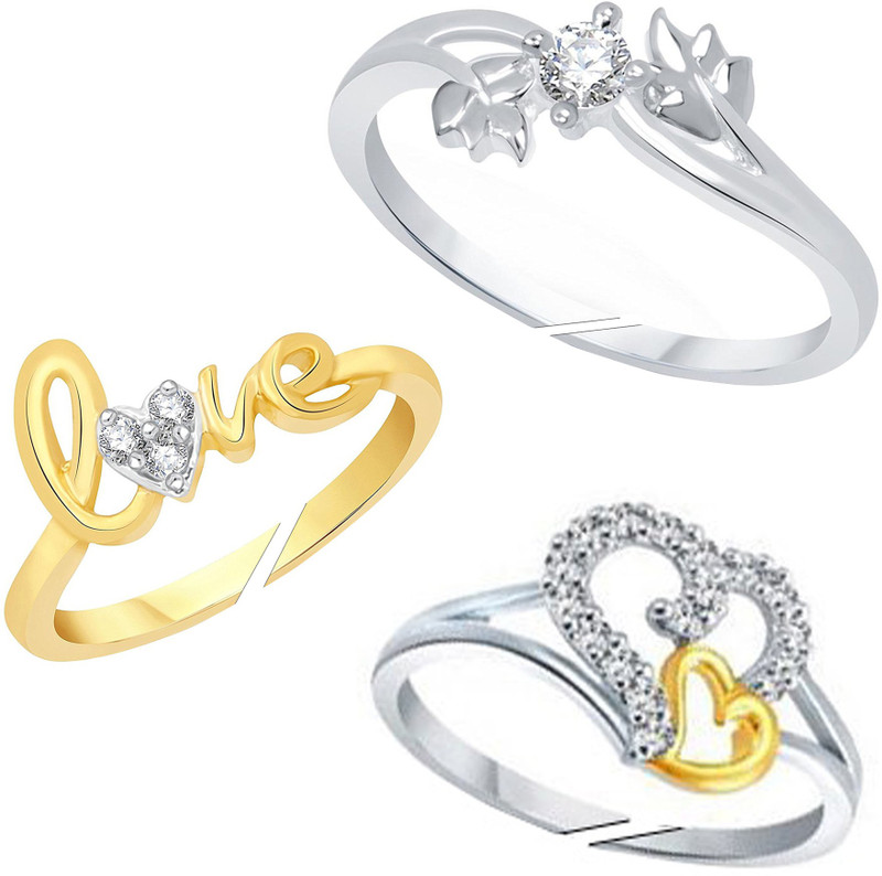 jewellery for women Jewellery For Women 3 Combo Set OF Rings In American Diamond Adjustable Finger Ring For Girls & Women's (Free Size) Alloy Cubic Zirconia Platinum Plated Ring
