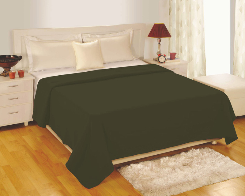 Cozy Living by Big Bazaar Solid Double Fleece Blanket(Polyester, Military)