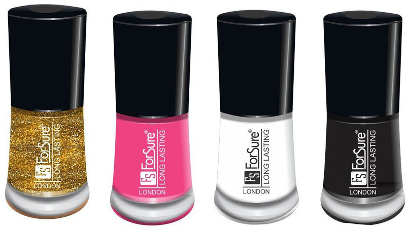 forsure matte long lasting professional nail polish set of 4 light pink, black, white, glitter golden(Pack of 4)