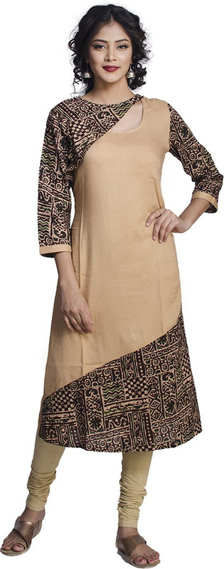 de global citizen Festive & Party Block Print Women Kurti(Beige)