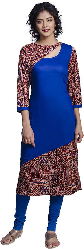 de global citizen Festive & Party Block Print Women Kurti(Blue)
