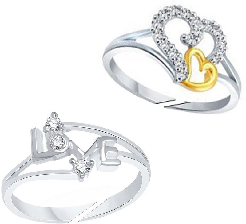jewellery for women Jewellery For Women Combo of Silver Plated Love & 2Heart Adjustable Finger Ring For Girls & Women's (Free Size) Alloy Cubic Zirconia, Diamond Platinum, Sterling Silver Plated Ring