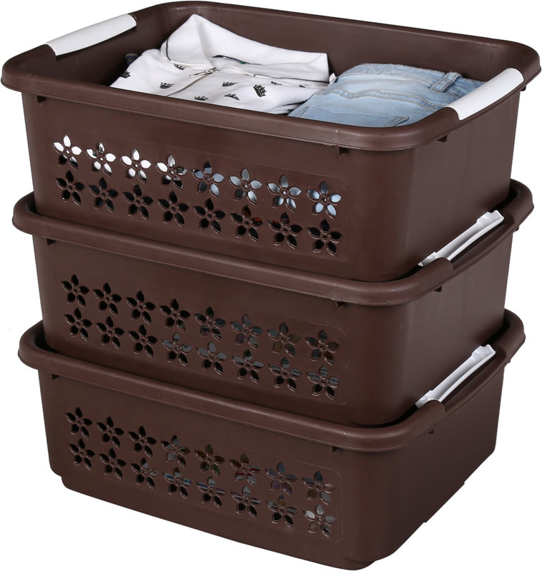 Sukhson India Plastic Finland_Stackable_Bkt_Brn_S_3Set Storage Basket(Pack of 3)