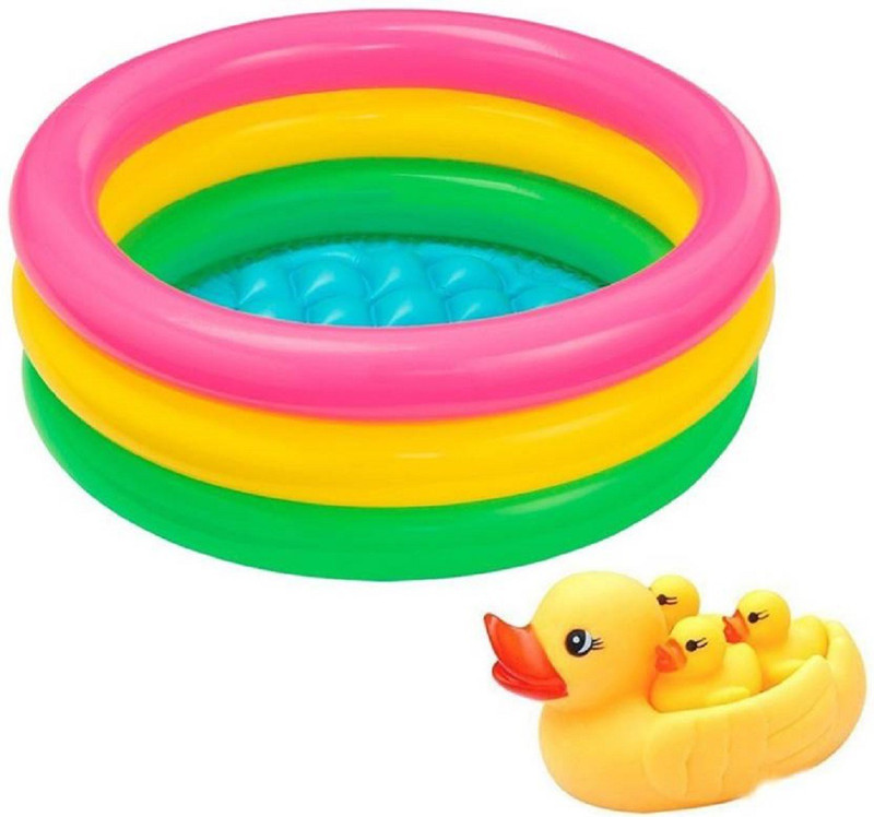 nvcollections Inflatable 2ft Baby Bath Tub with Set of 4 pic Duck Family(Multicolor)