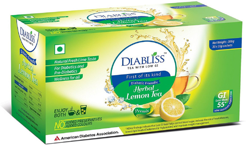 DiaBliss Herbal Diabetic Friendly Lemon Tea - Low Gi - 30 X 10 Grams Sachet Box Lemon Yellow Tea Pouch(300 g)