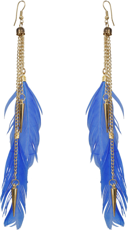 glamwars GLAMWARS Boho Gypsy Tassel Blue Feather and Golden Chain Earrings for girls and women (1 pair) Alloy, Brass Tassel Earring, Drops & Danglers