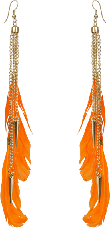 glamwars GLAMWARS Boho Gypsy Tassel Orange Feather and Golden Chain Earrings for girls and women (1 pair) Alloy, Brass Tassel Earring