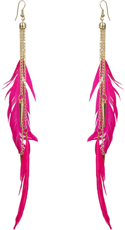 glamwars GLAMWARS Boho Gypsy Tassel Pink Feather and Golden Chain Earrings for girls and women (1 pair) Alloy, Brass Tassel Earring