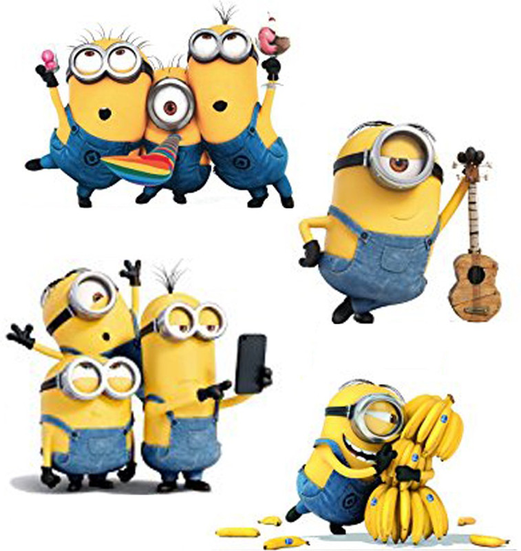 pixel print Small Wall Sticker, Wall Art , Fridge Sticker , Wall Stiker (Light Switches 'Cute Minions' Sticker) Set Of 4  Sticker(Pack of 4)