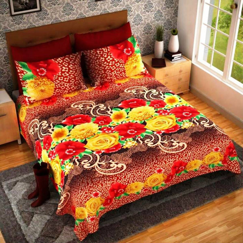 bees bliss 144 TC Polycotton, Cotton Double Floral Bedsheet(Pack of 1, Brown)