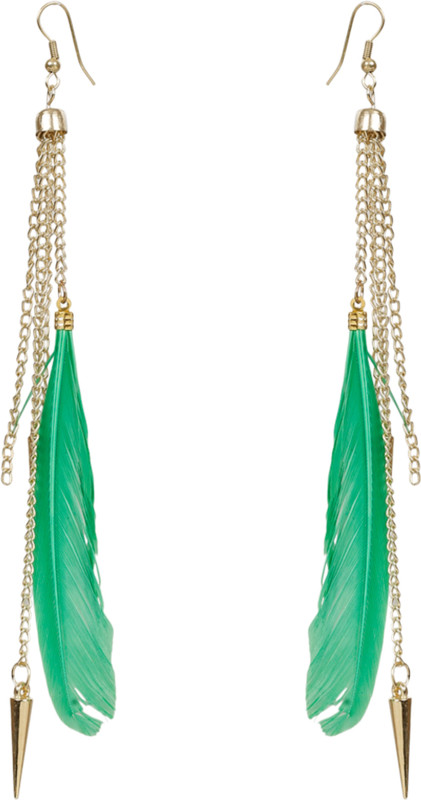 glamwars GLAMWARS Boho Gypsy Tassel Green Feather and Golden Chain Earrings for girls and women (1 pair) Alloy, Brass Tassel Earring