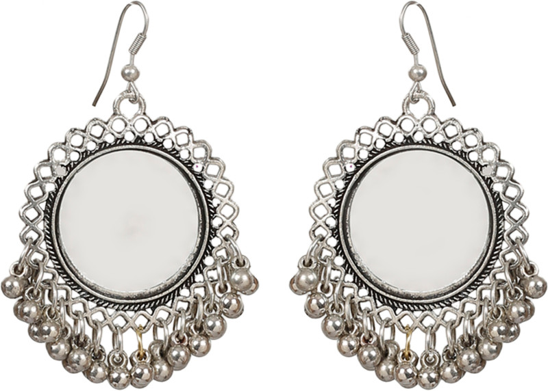 glamwars GLAMWARS Boho Gypsy Mirror Oxidised Silver Earrings for girls and women (1 pair) Alloy, Brass Tassel Earring, Drops & Danglers