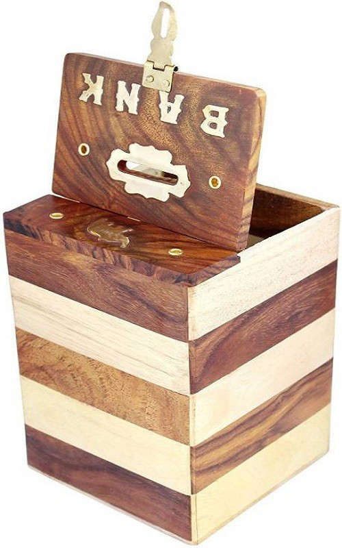 all crafts art wooden money bank Coin Bank(Brown, White)