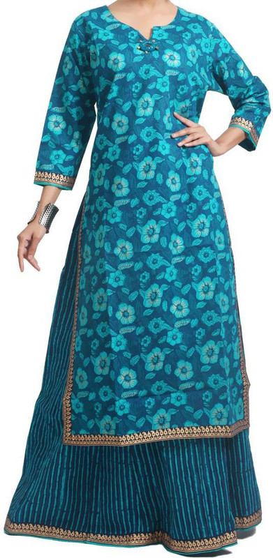 ehandloom Festive & Party Self Design Women Kurti(Blue)