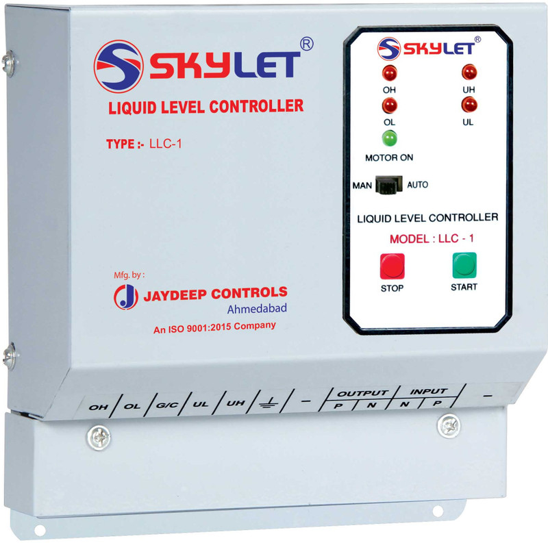 SKYLET Metal Single(230 V,50 Hz) Phase Water Level Controller for Overhead Tank with Underground Dry Run Protection. Only For Single Capacitor (Run Capacitor only)Pump .with Carbon Sensor Wired Sensor Security System