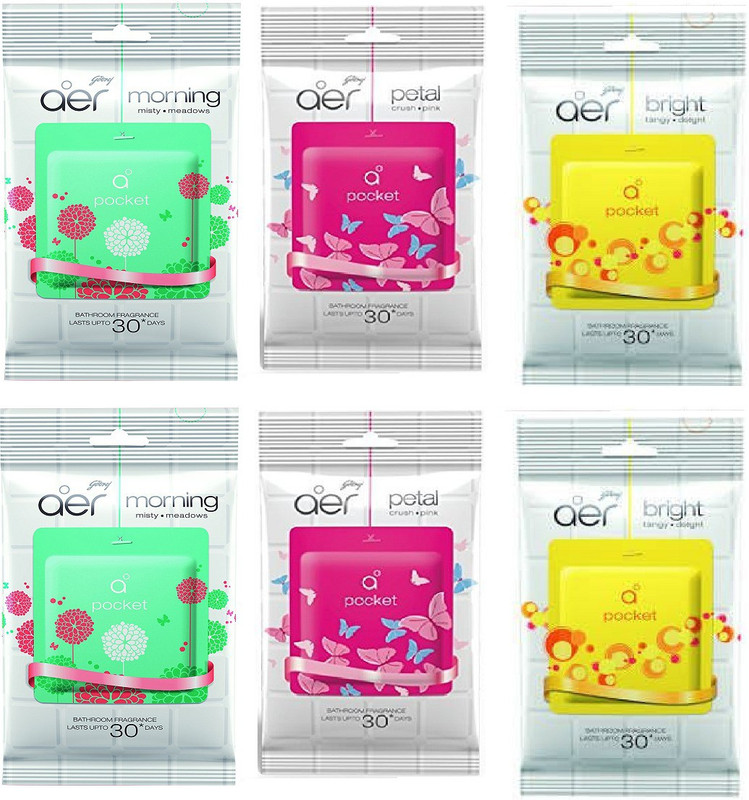 godrej aer pocket Morning Misty Meadows, 10 g eacg (pack of 6), Bright Tangy Delight, Petal Crush Pink Blocks (Pack of 6)(60 g)