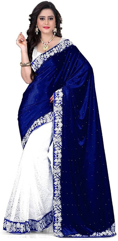 shiv fashion Woven Tant Velvet Saree(Dark Blue)