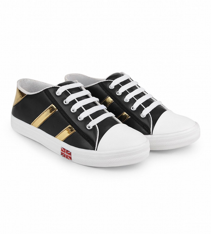 Bella Toes Women's Black Synthetic Leather Sneakers Shoes Sneakers For Women(Black)