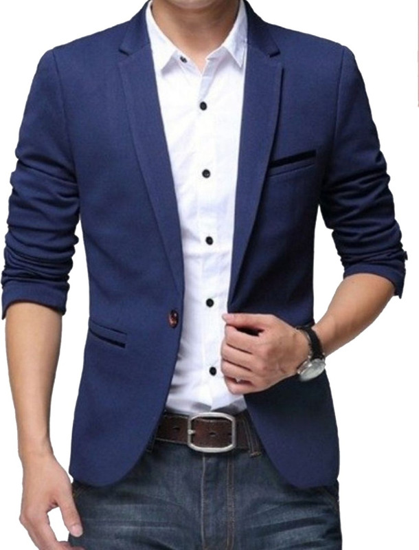One Click Solid Single Breasted Party, Casual Men Blazer(Blue)