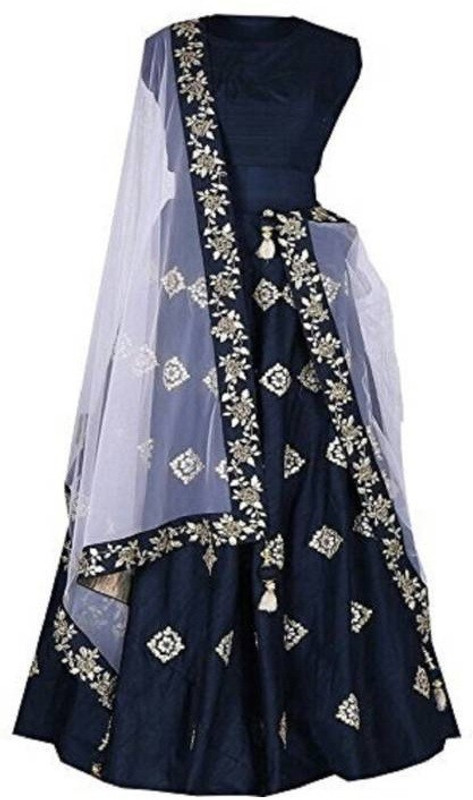 vetrokart Embroidered Semi Stitched Ghagra, Choli, Dupatta Set(Dark Blue)