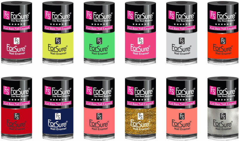 forsure hd color long lasting matte nail polish (set of 12 )unique shades mania pink, neon yellow, peach, princess pink, white, navy blue, hot peach, orange, hot red, neon green, glitter golden, silver(Pack of 12)