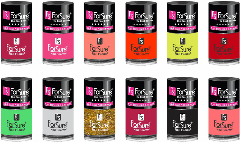 forsure hd color long lasting matte nail polish (set of 12 )unique shades dark pink, mania pink, peach, neon yellow, black, princess pink, white, hot peach, orange, hot red, neon green, glitter golden(Pack of 12)
