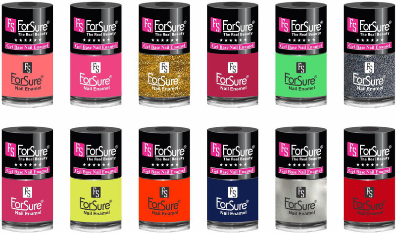 forsure hd color long lasting matte nail polish (set of 12 )unique shades glitter dazzling, mania pink, neon yellow, princess pink, hot peach, navy blue, orange, hot red, neon green, glitter golden, silver, ruby pink(Pack of 12)