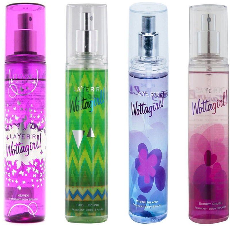 Layer Wottagirl Secret Crush Deodorant 135 Ml Wottagirl Mystic Island Deodorant 135 Ml Wottagirl Spell Bound Deodorant 135 Ml Wottagirl Heaven Deodorant 135 Ml Deodorant Spray For Men Women 135 Ml Pack Of 4