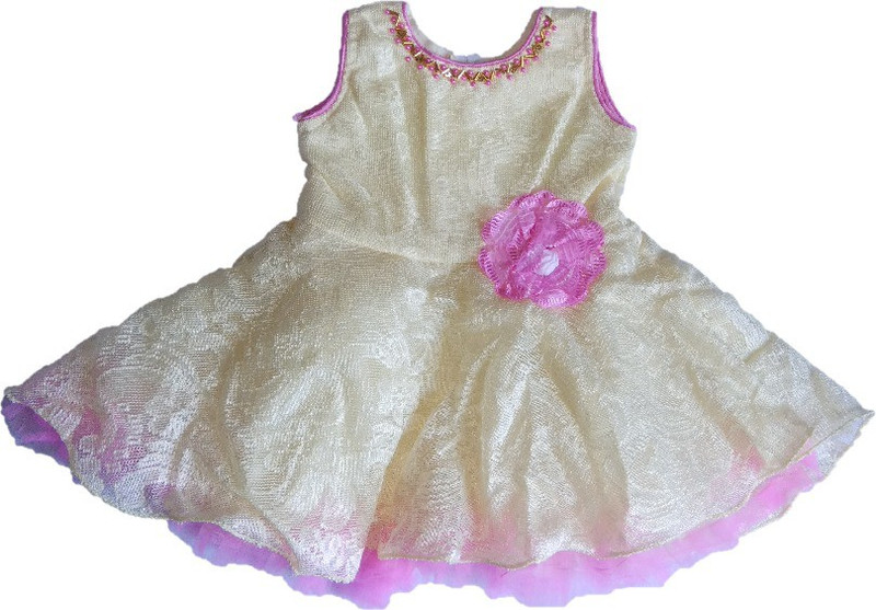 vva prime Girls Midi/Knee Length Party Dress(White, Sleeveless)