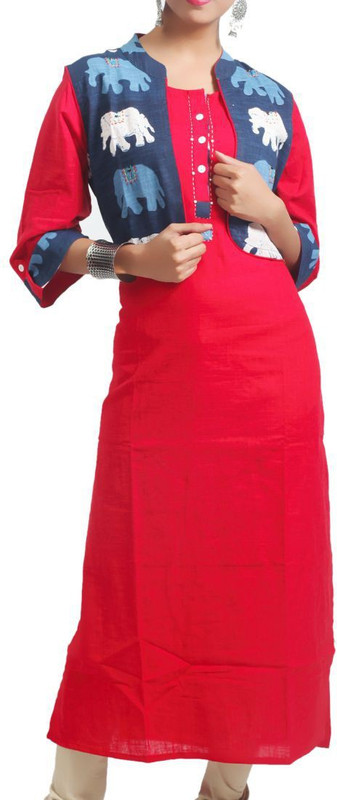 ehandloom Formal Self Design Women Kurti(Red)