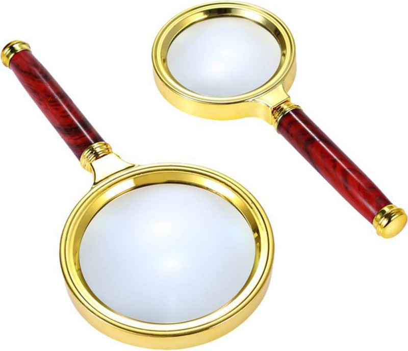 alipta 70mm & 80mm Wooden Handle Gold Plated Magnifier Glass 10x Magnification Magnifying Glass(Brown & Gold)