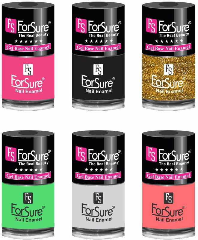 forsure HD color long lasting matte nail polish (set of 6 ) unique shades black, princess pink, white, hot peach, neon green, glitter golden(Pack of 6)